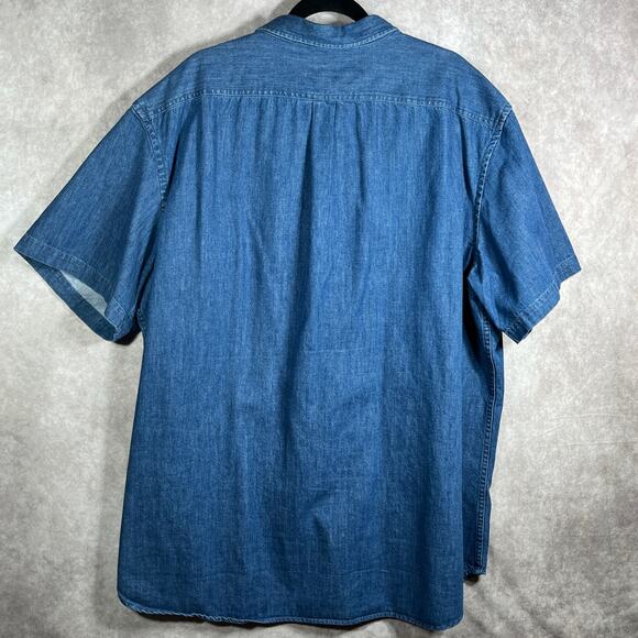Old Navy Shirt Mens Size 3XL Blue Denim Slim Fit Button Up Short Sleeves Casual - Picture 4 of 8